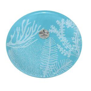 Tommy Bahama Seaweed Blue White 16" Plastic Platter Serving Plates 3 Count NEW